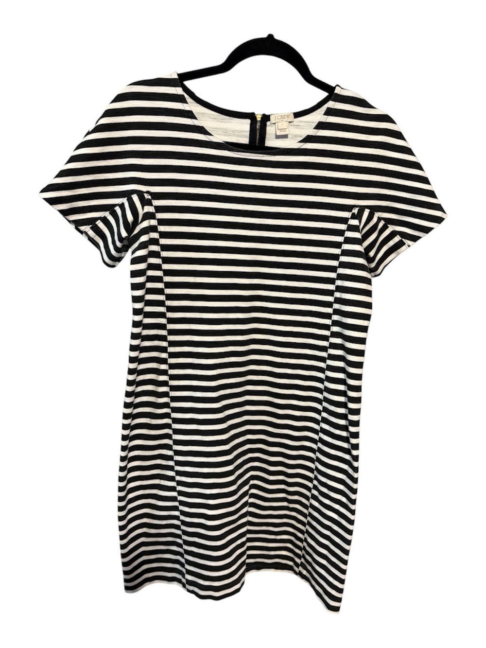 J Crew Striped Short-Sleeve Shift Dress - Black & White